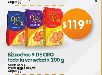 Supermercados Buenos Días Bizcochos 9 De Oro Toda la Variedad x 200g oferta