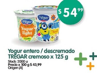 Supermercados Buenos Días Yogur Entero / Descremado Tregar Cremoso x 125g oferta