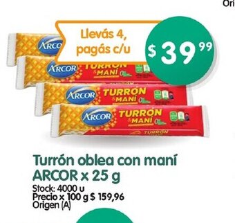 Supermercados Buenos Días Turrón Oblea Con Maní Arcor x 25g oferta