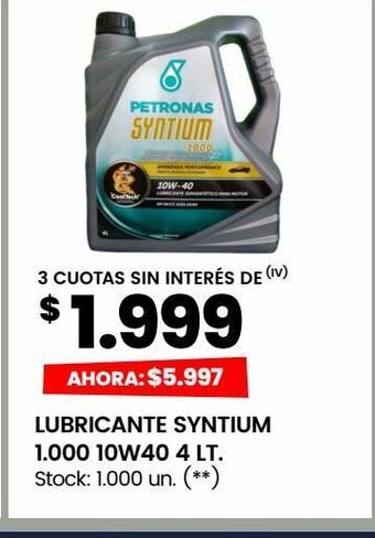 Changomas Lubricante syntium 1.000 10w40 4 lt oferta