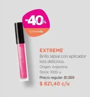Farmacity Brillo labial con aplicador extreme kiss delicious x 2 gr oferta