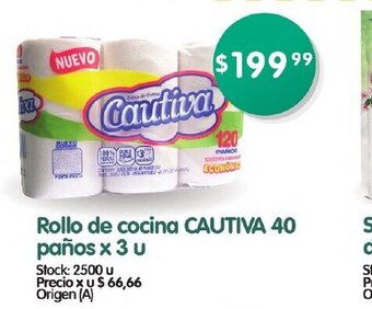 Supermercados Buenos Días Rollo de Cocina Cautiva 40 Paños x 3 u oferta