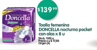 Supermercados Buenos Días Toalla Femenina Doncella Nocturna Pocket Con Alas x 8 u oferta