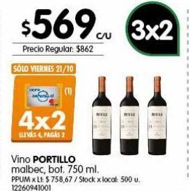Jumbo Vino portillo malbec 750ml oferta