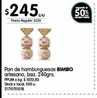 Jumbo Pan de hamburguesa bimbo artesano 240g oferta
