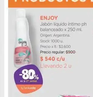 Farmacity Jabón líquido íntimo enjoy ph balanceado x 250 ml oferta