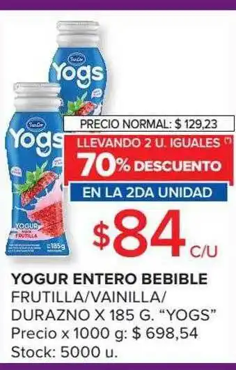 Carrefour Yogur entero bebible frutilla-vainilla-durazno 70% descuento en la 2da unidade oferta