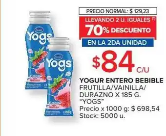 Carrefour Yogur entero bebible fruitilla-vainilla-durazno yogs 70% descuento en la 2da unidad oferta