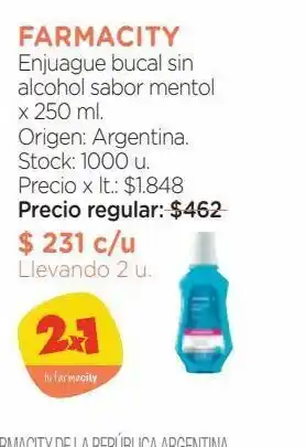 Farmacity Enjuague bucal farmacity sin alcohol sabor mentol x 250 ml oferta