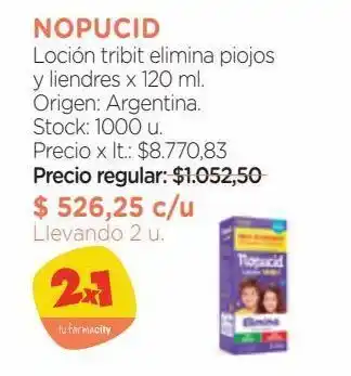 Farmacity Loción nopucid tribit elimina piojos y liendres x 120 ml oferta