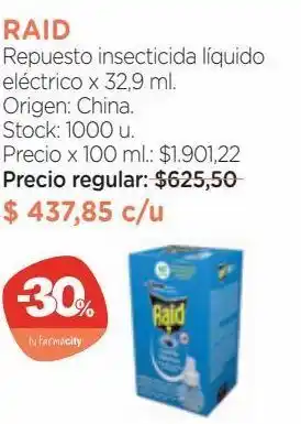 Farmacity Repuesto insecticida líquido raid eléctrico x 32,9 ml oferta