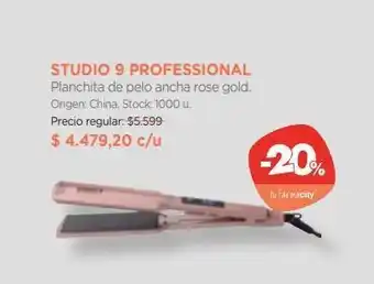 Farmacity Planchita de pelo studio 9 professional ancha rose gold oferta