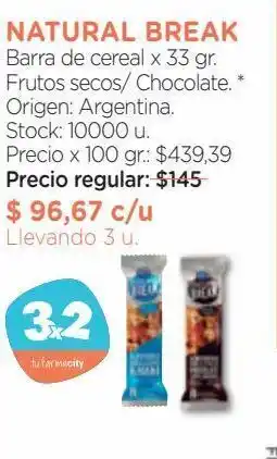 Farmacity Barra de cereal x 33 gr natural break oferta