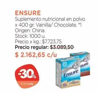 Farmacity Suplemento nutricional ensure en polvo de vainilla x 400 g oferta