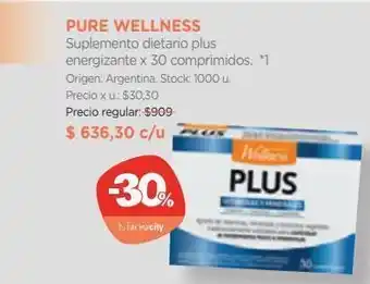 Farmacity Suplemento dietario pure wellness plus energizante x 30 un oferta