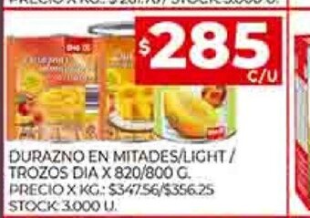 Supermercados DIA Durazno En Mitades/Light/ Trozos Dia x 820/800 g oferta