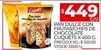Supermercados DIA Pan Dulce Con Frutas/ Chips De Chocolate Cuquets x 400 g oferta
