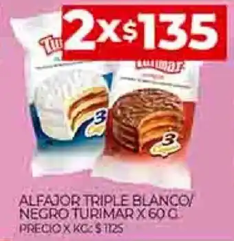 Supermercados DIA Alfajor Triple Blanco/Negro Turinar x 60 g oferta