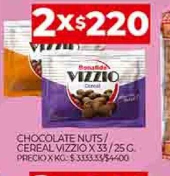 Supermercados DIA Chocolate Nuts / Cereal Vizzio x 33 / 25g oferta
