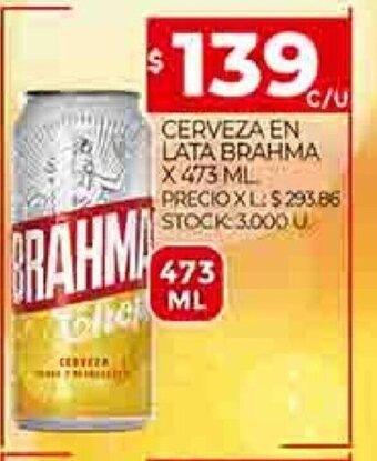 Supermercados DIA Cerveza En Lata Brahma x 473 ml oferta