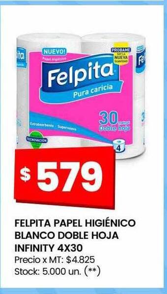 Changomas Felpita papel higiénico blanco doble hoja infinity oferta