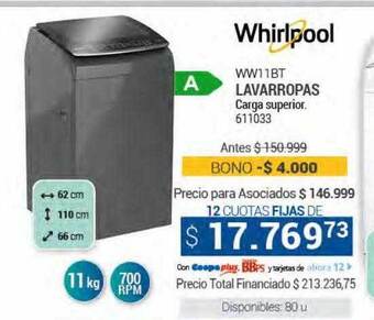 Cooperativa Obrera Ww11bt lavarropas whirlpool oferta