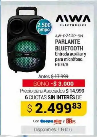 Cooperativa Obrera Aw-p240p-sn parlante bluetooth aiwa oferta