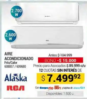 Cooperativa Obrera Aire acondicionado frio calor alaska rca oferta