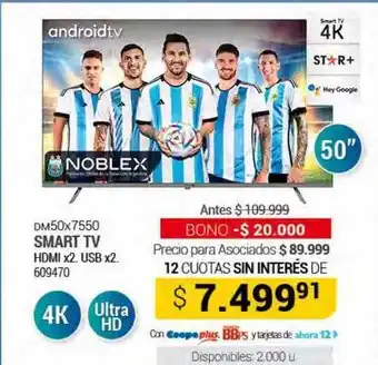 Cooperativa Obrera Dm50x7550 smart tv hdmi x2 usb x2 noblex oferta