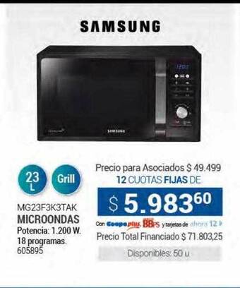 Cooperativa Obrera Samsung mg23f3k3tak microondas oferta