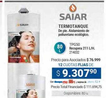 Cooperativa Obrera Saiar termotanque oferta