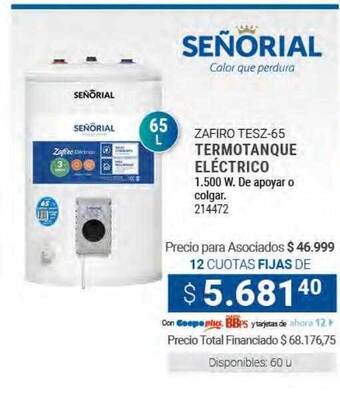 Cooperativa Obrera Señorial zafiro tesz-65 termotanque eléctrico oferta