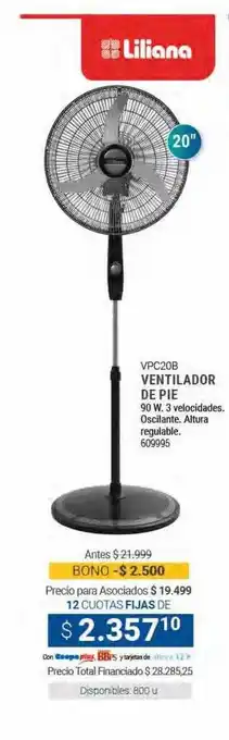 Cooperativa Obrera Vpc20b ventilador de pie liliana oferta