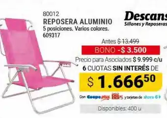 Cooperativa Obrera 80012 reposera aluminio descansar oferta