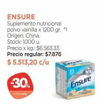 Farmacity Ensure suplemento nutricional polvo vainilla oferta