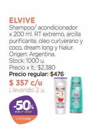 Farmacity Elvive shampoo acondicionador -50% en la 2a unidad oferta