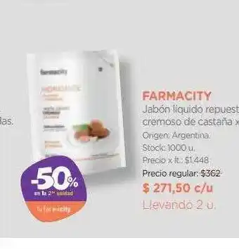 Farmacity Farmacity jabón liquido repuesto cremoso de castaña -50% en la 2a unidad oferta
