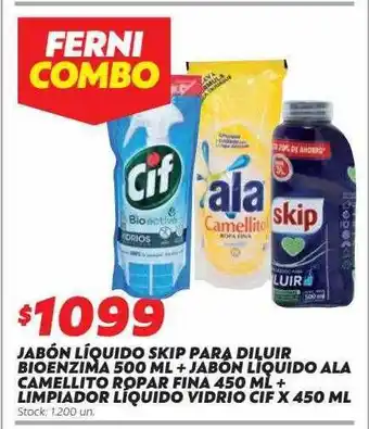 Ferniplast Jabón líquido skip para diluir bioenzima + jabón líquido ala camellito ropar fina + limpiador liquido vidrio cif oferta
