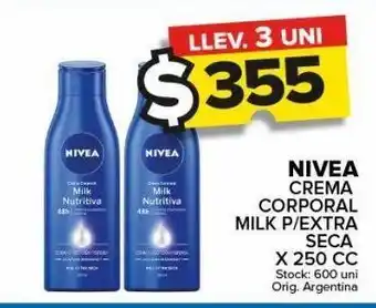 Carrefour Crema corporal nivea milk extra seca x 250cc oferta