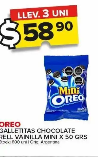 Carrefour Galletas mini oreo chocolate relleno vainilla 50g oferta