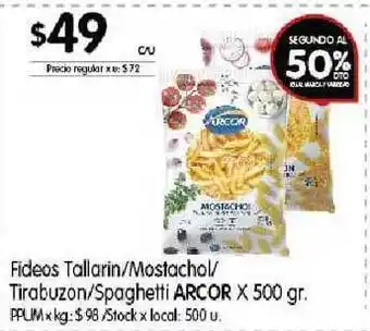 Disco Arcor Fideos Tallarin/Mostachol/Tirabuzon/Spaghetti 500gr oferta