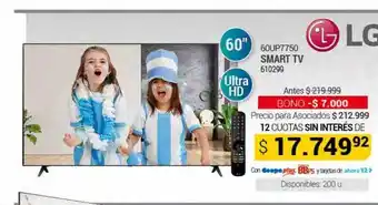 Cooperativa Obrera 60yp7750 smart tv lg oferta