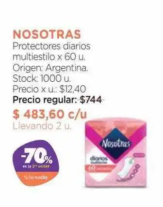 Farmacity Nosotras protectores diario multiestilo -70% en la 2a unidad oferta