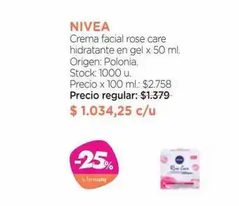 Farmacity Nivea crema facial rose care hidratante en gel oferta