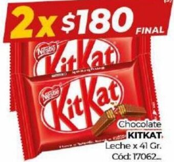 Diarco Chocolate Kitkat Leche x 41 gr oferta