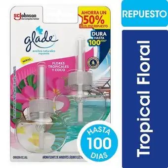 Coto Aromatizante de ambientes glade aceites naturales tropical floral repuesto x2 21ml oferta
