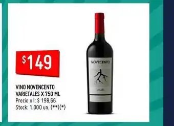 Walmart Novencento Vino Varietales 750ml oferta