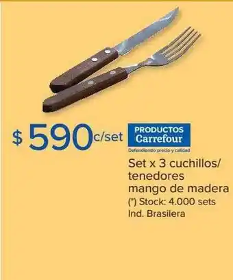Carrefour Set x 3 cuchillos tenedores mango de madera oferta