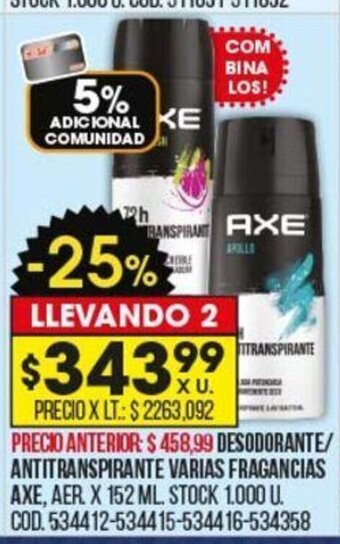 Coto Desodorante/Antitranspirante Varias Fragancias Axe oferta