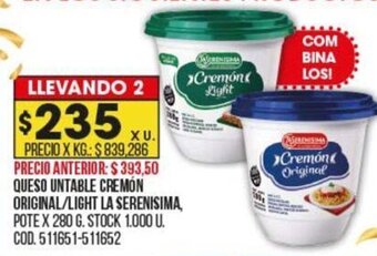 Coto Queso Untable Cremón Original/Light La Serenisma oferta